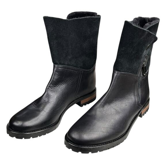 Fabianelli Women’s Black Leather Faux Fur Side Zip Ankle Boot Size 8 - Picture 6 of 13